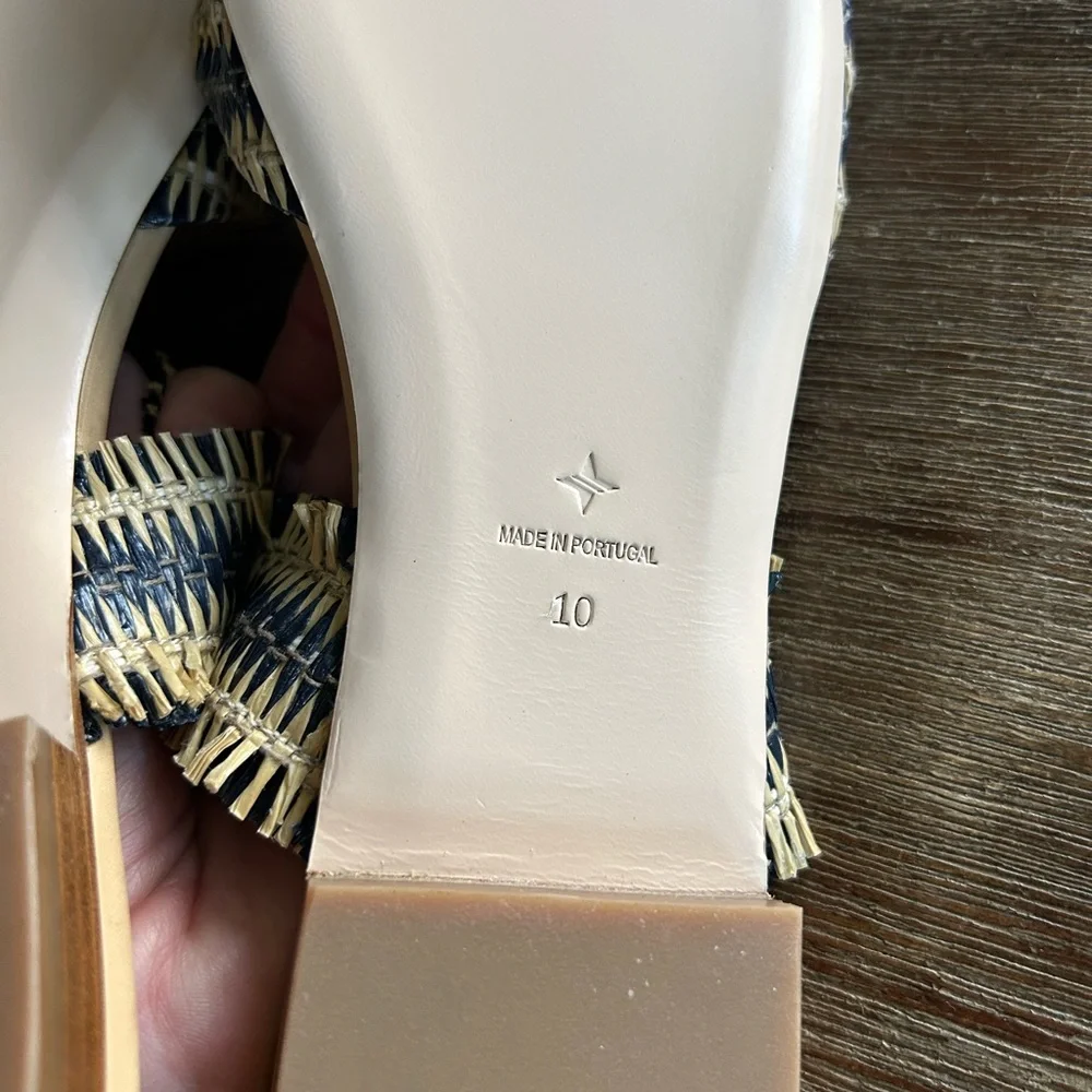 TUCKERNUCK SHOES Women Midnight Raffia Cara Mules Pointed Toe Striped Handmade